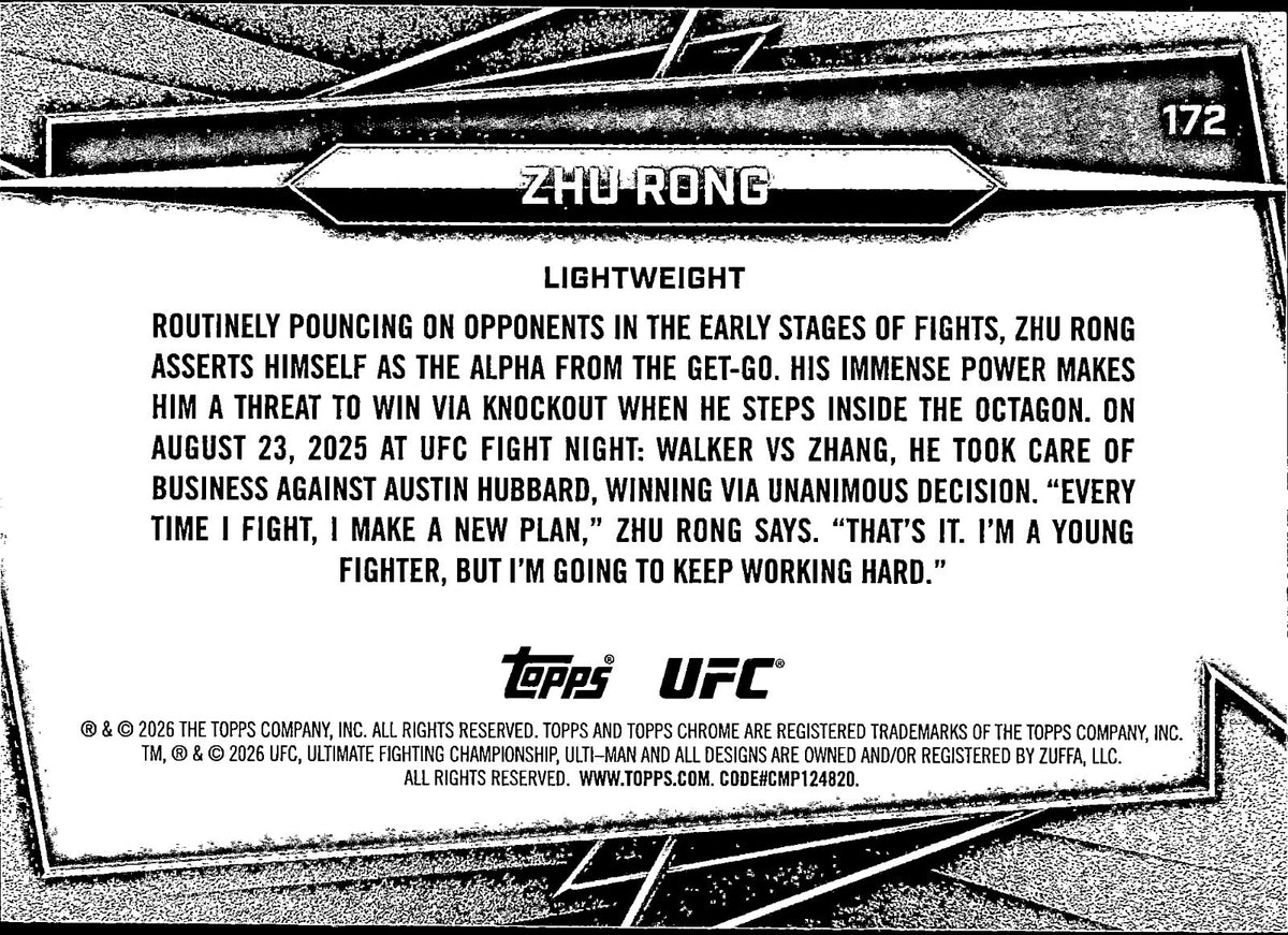 Zhu Rong Base 172 Topps Chrome UFC NM1