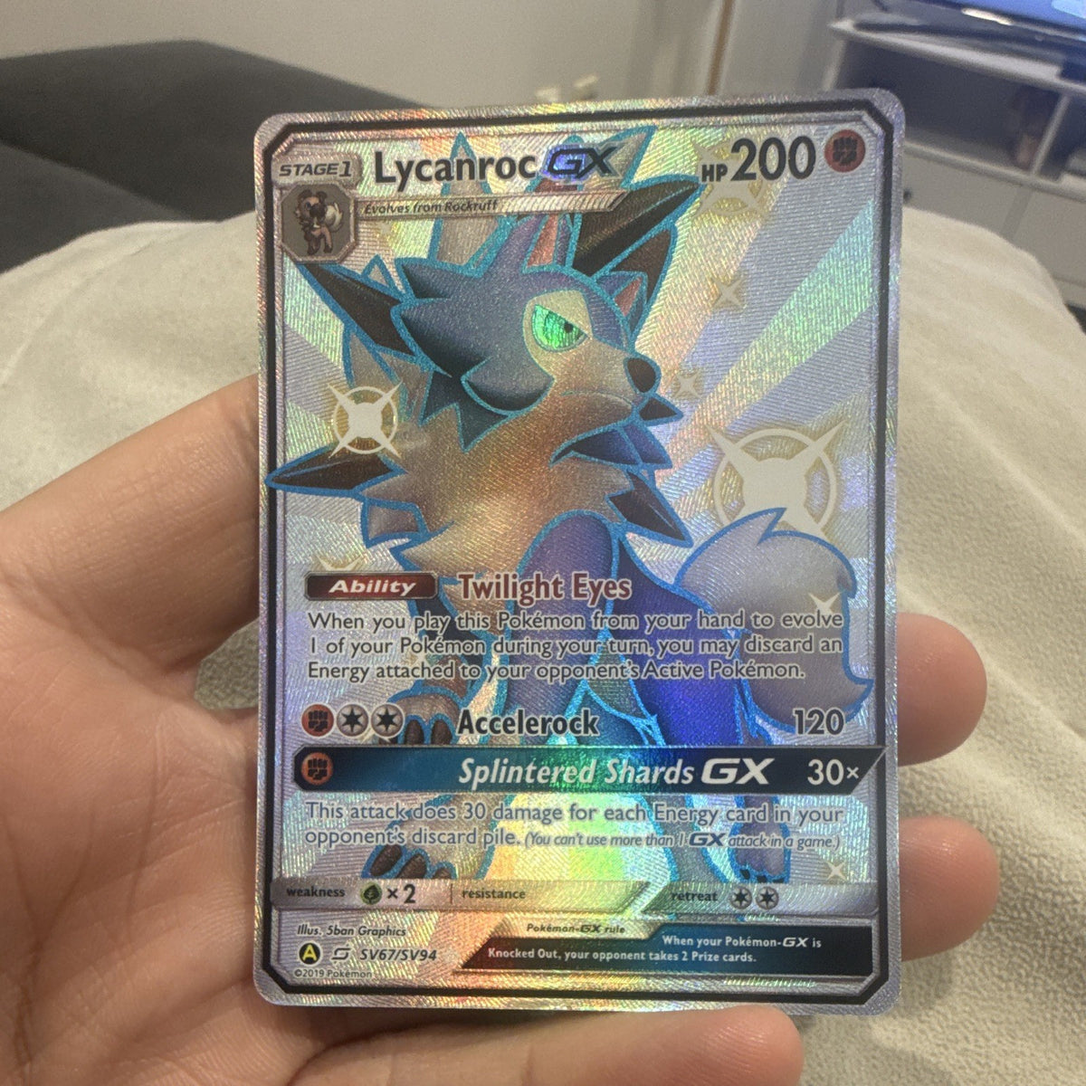 Pokémon TCG Hidden Fates Lycanroc GX SV67/SV94 Ultra Rare Holo 200HP 20190