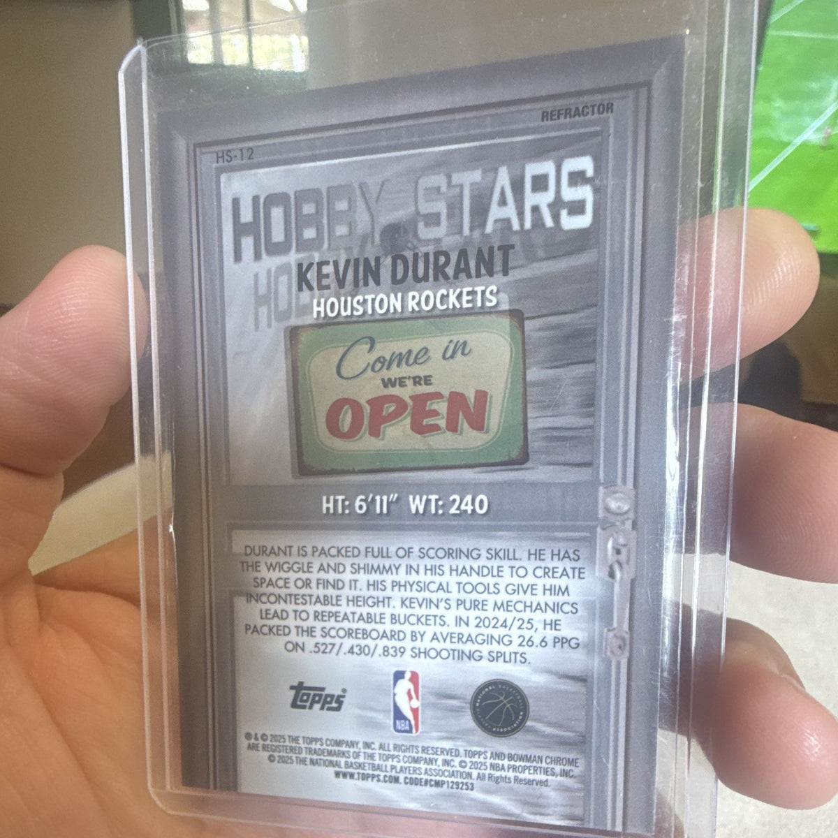 Topps Bowman Chrome Kevin Durant Hobby Stars HS-12 Refractor Insert Rockets 20251