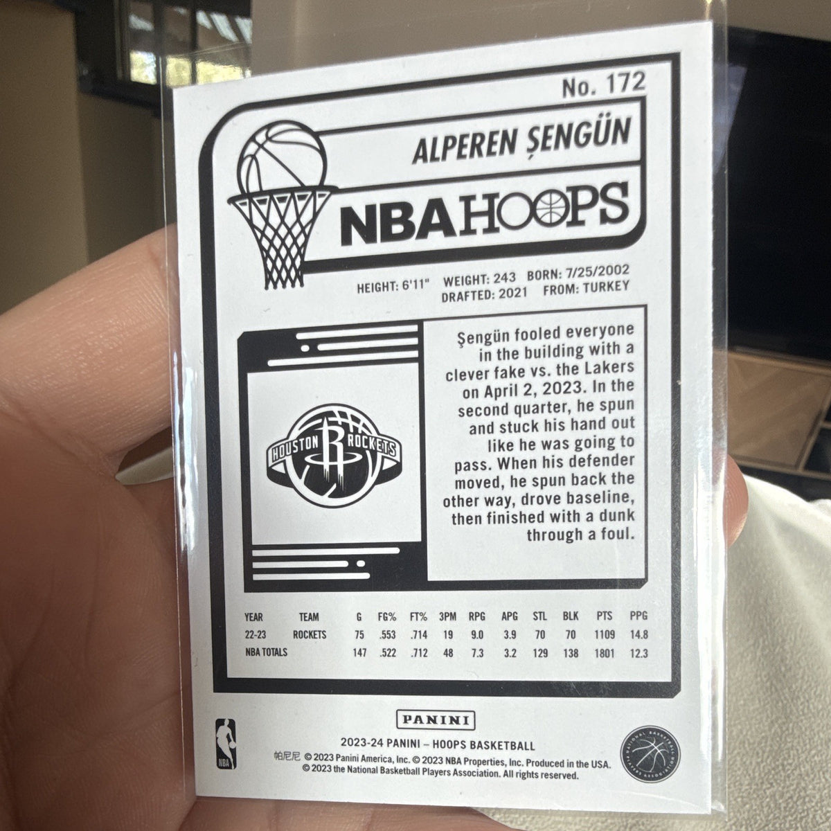 Panini NBA Hoops 2023 24 Alperen Sengün Base Set Houston Rockets #1721