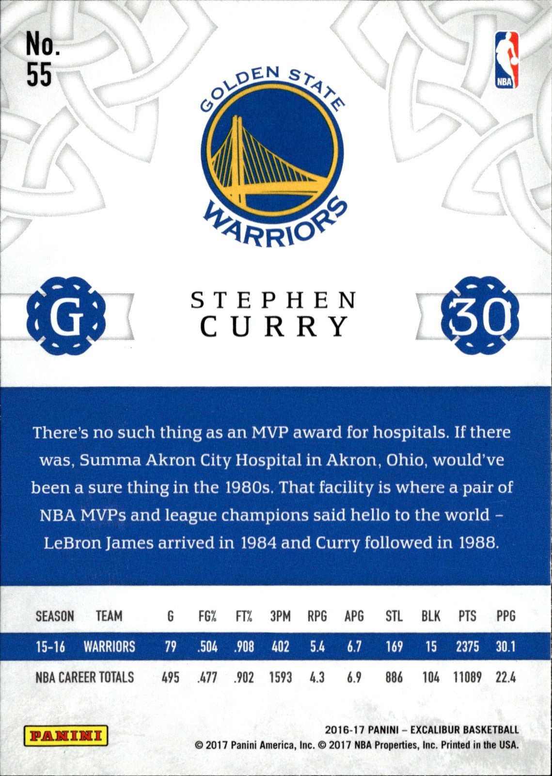 Stephen Curry Base Panini Excalibur 55 NM1