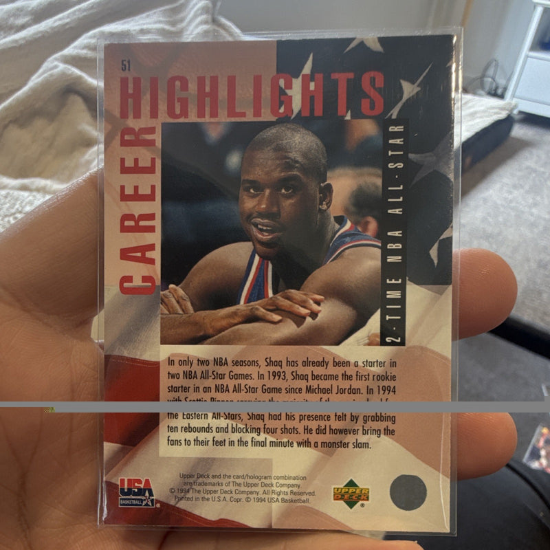 Upper Deck 1994 USA Basketball Shaquille O'Neal 2 Time All Star #51 GOLD MEDAL1
