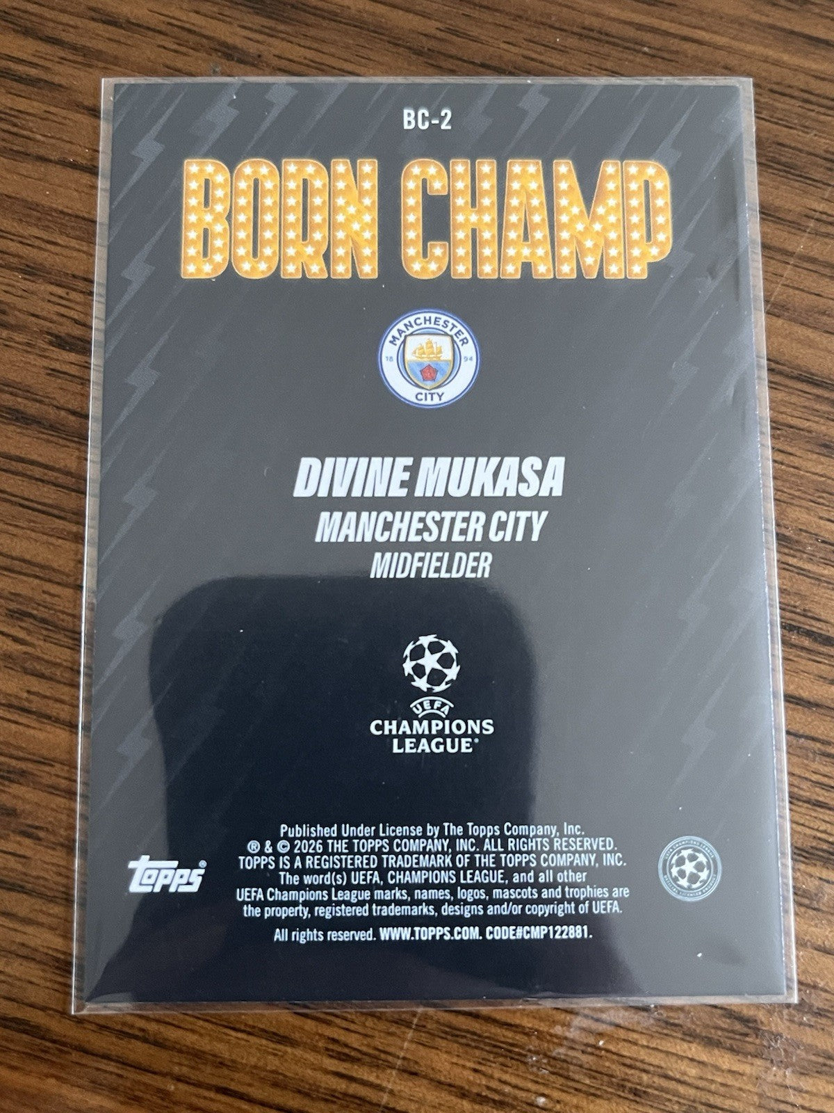 Topps Born Champ BC 2 Divine Mukasa Rookie Insert Man City UEFA Soccer Card2