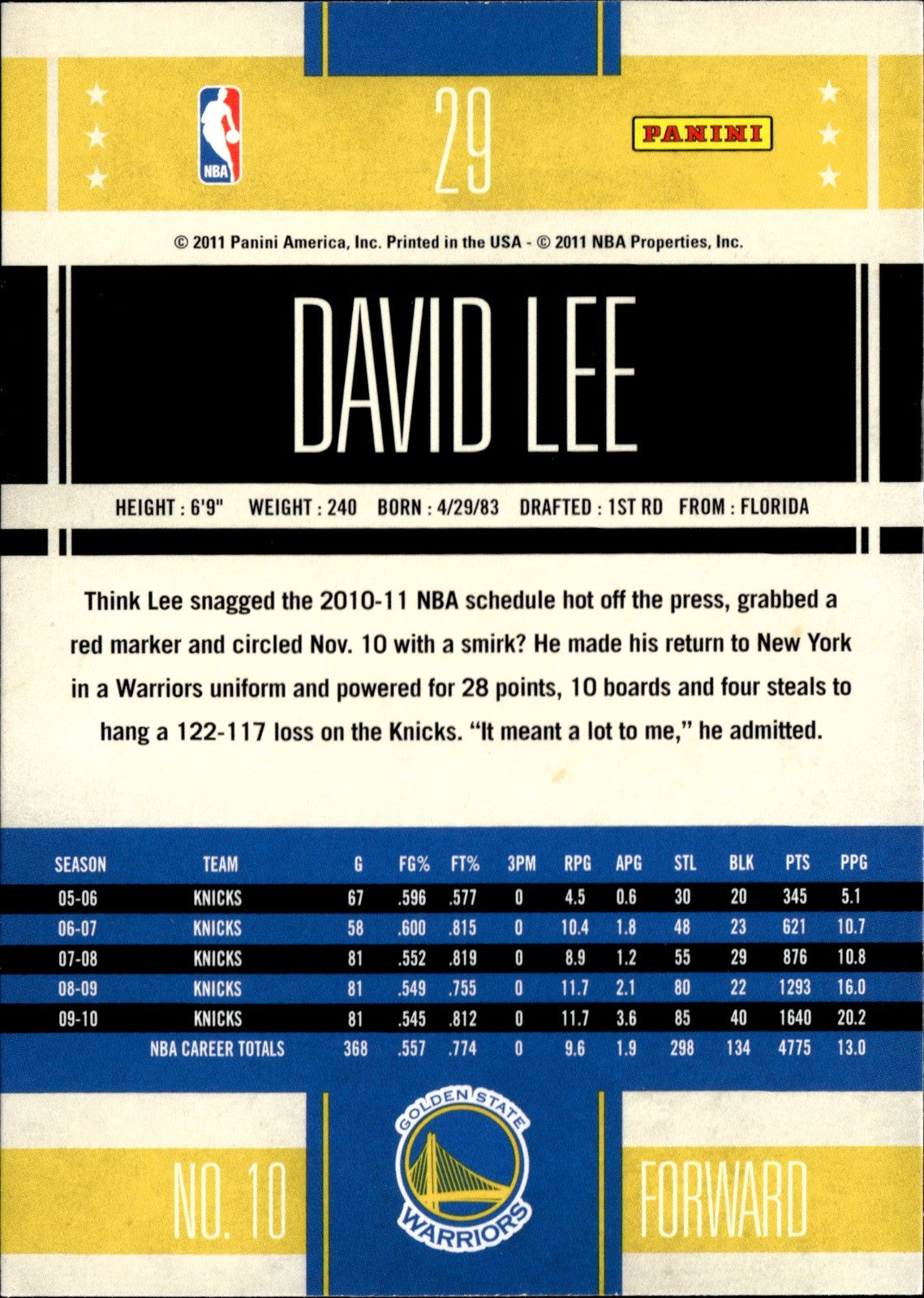 David Lee Base Panini Classics 29 NM1