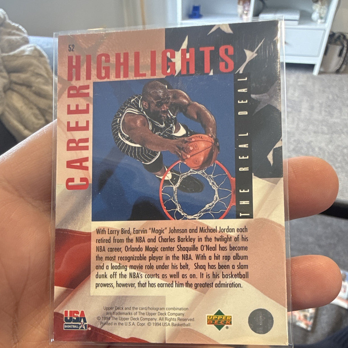 Upper Deck 1994 USA Basketball Shaquille O'Neal Career Highlights #52 Gold Medal1