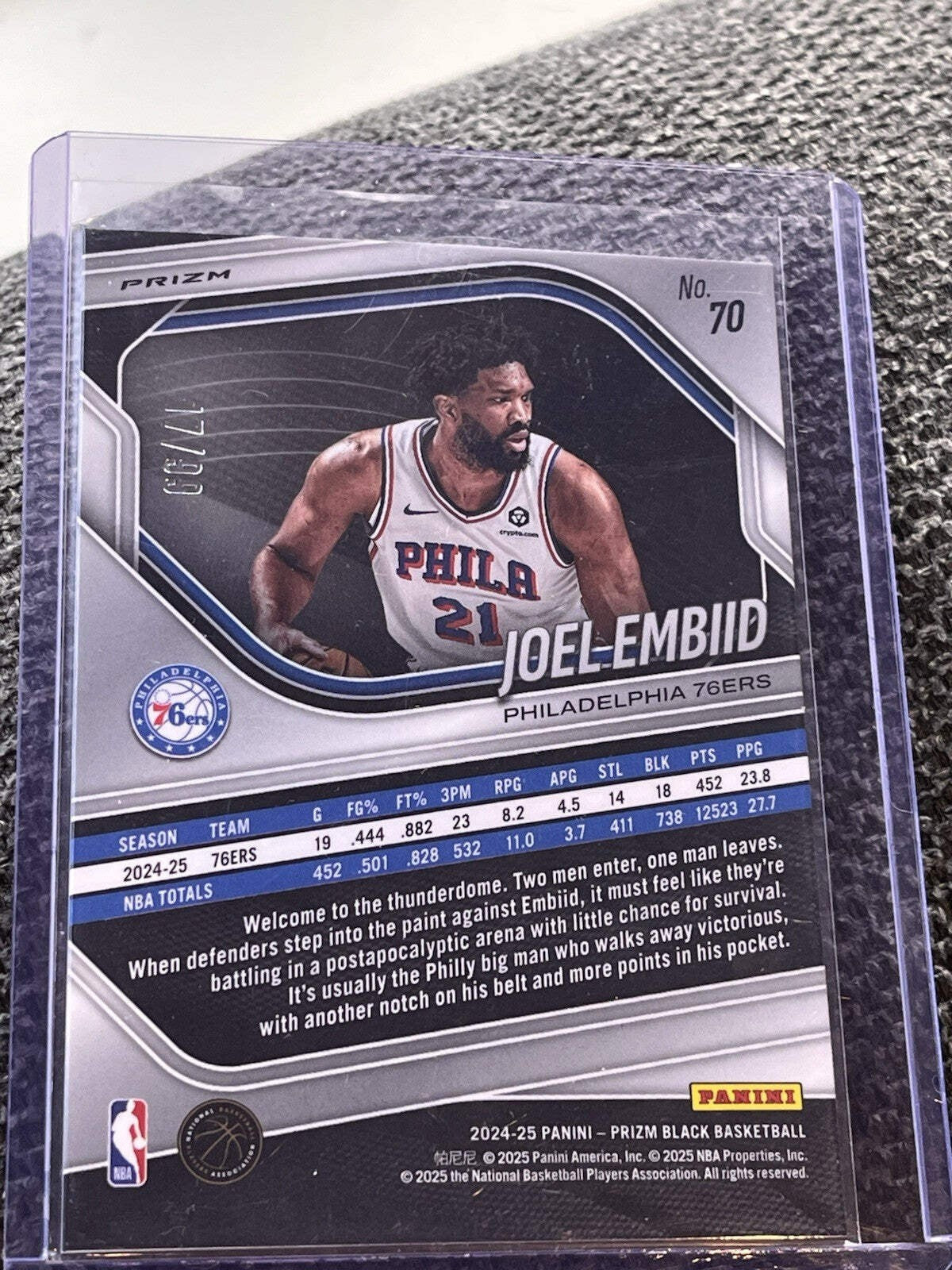 Panini 2024 25 Prizm Black Joel Embiid Philadelphia 76ers #70 17/991