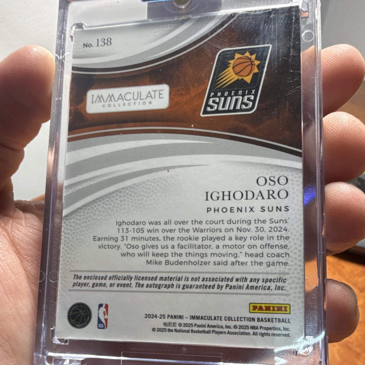 Panini Immaculate 2024 25 Oso Ighodaro RC Auto Patch 05/15 No.1385