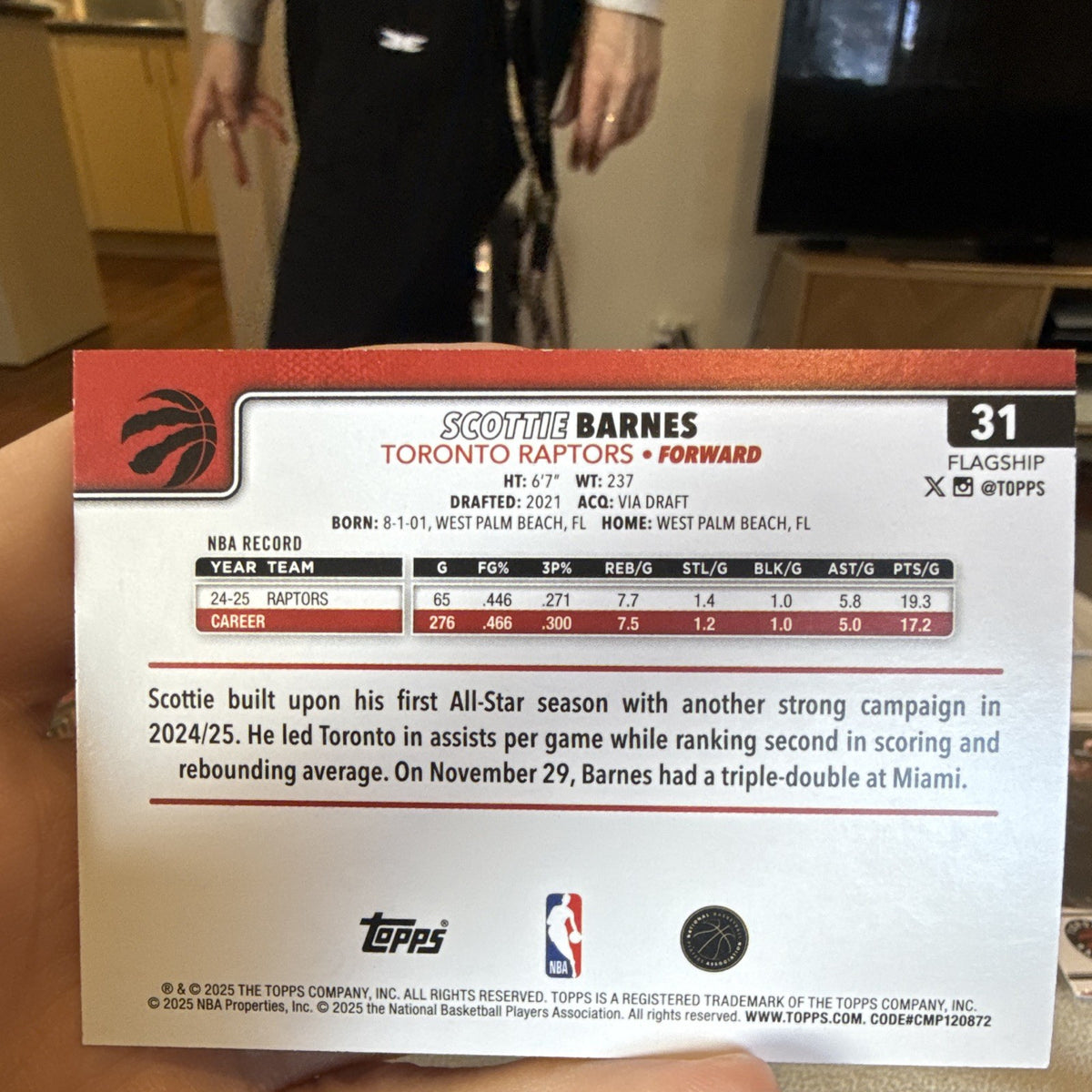 Topps Scottie Barnes Base Set Flagship #31 2024 25 Toronto Raptors1