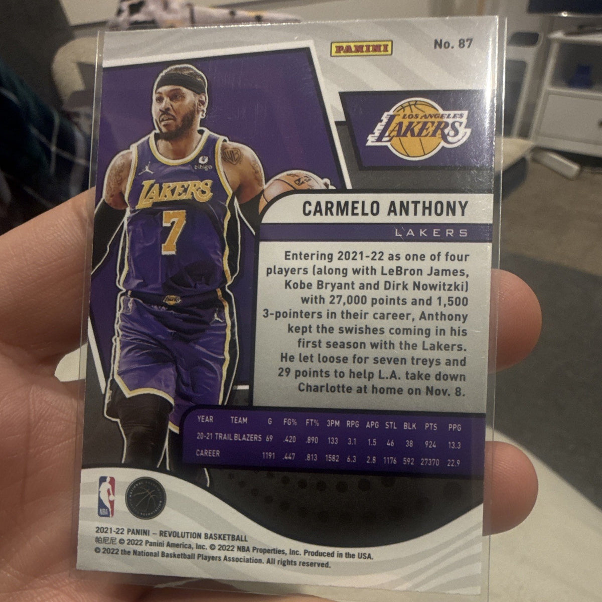 Panini Revolution Basketball 2021 22 Carmelo Anthony LA Lakers #87 Parallel1