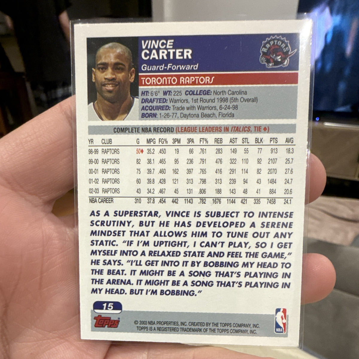 Topps Vince Carter Base Set 2003 04 Toronto Raptors #15 NBA Basketball Card1