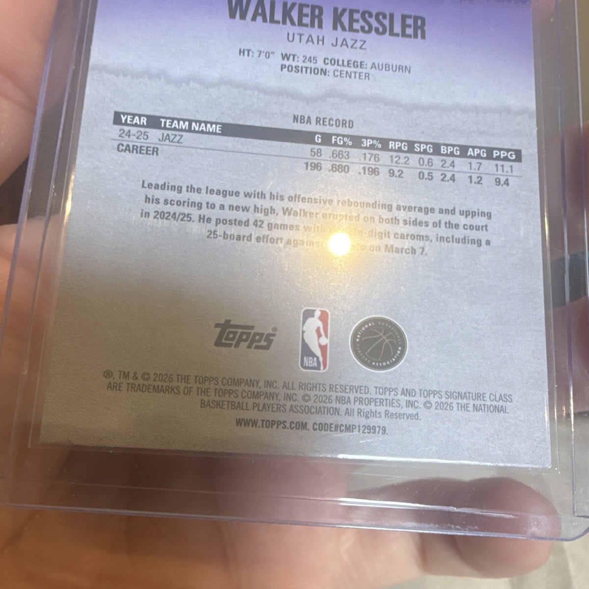 Topps Walker Kessler Utah Jazz Round Pick 22 #40 24 252