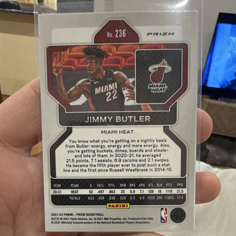 Panini 2021 22 Prizm Jimmy Butler Miami Heat #236 Red Sparkle Parallel1