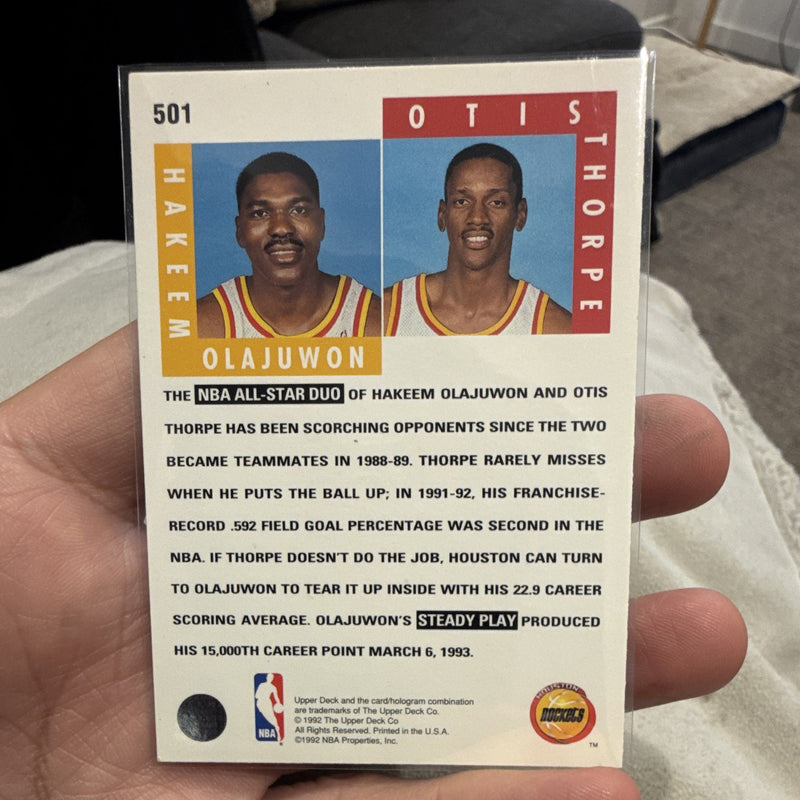 Upper Deck 1992 93 Scoring Threats Insert #501 Hakeem Olajuwon Otis Thorpe1