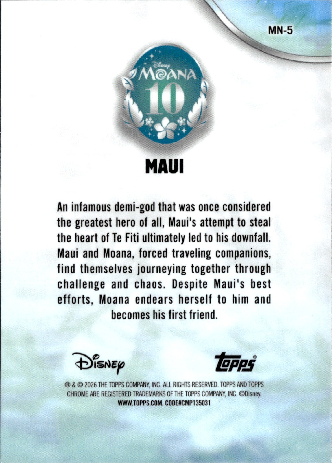 Maui Base Topps Chrome Disney   Moana 10th Anniversary MN 5 NM1