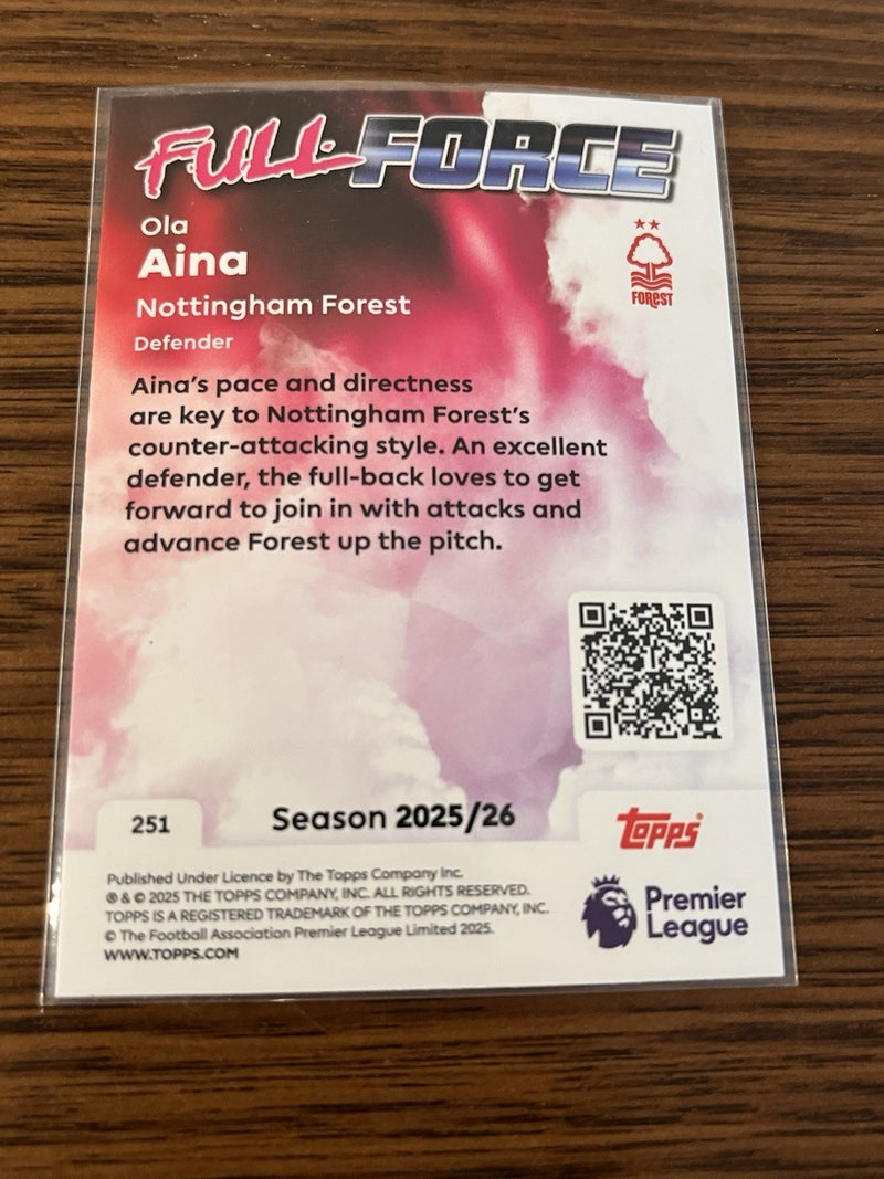 Ola Aina Full Force Topps Premier League Nottingham Forest 251 2025/262