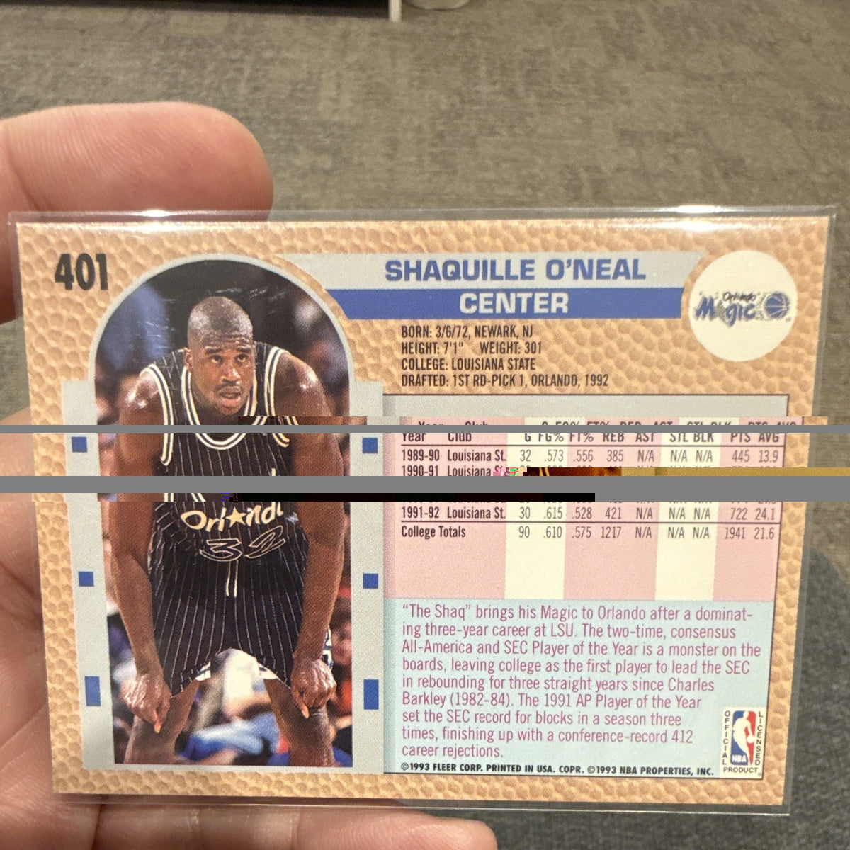 1992-93 Fleer Shaquille O'Neal Rookie Orlando Magic #401 NBA Card1