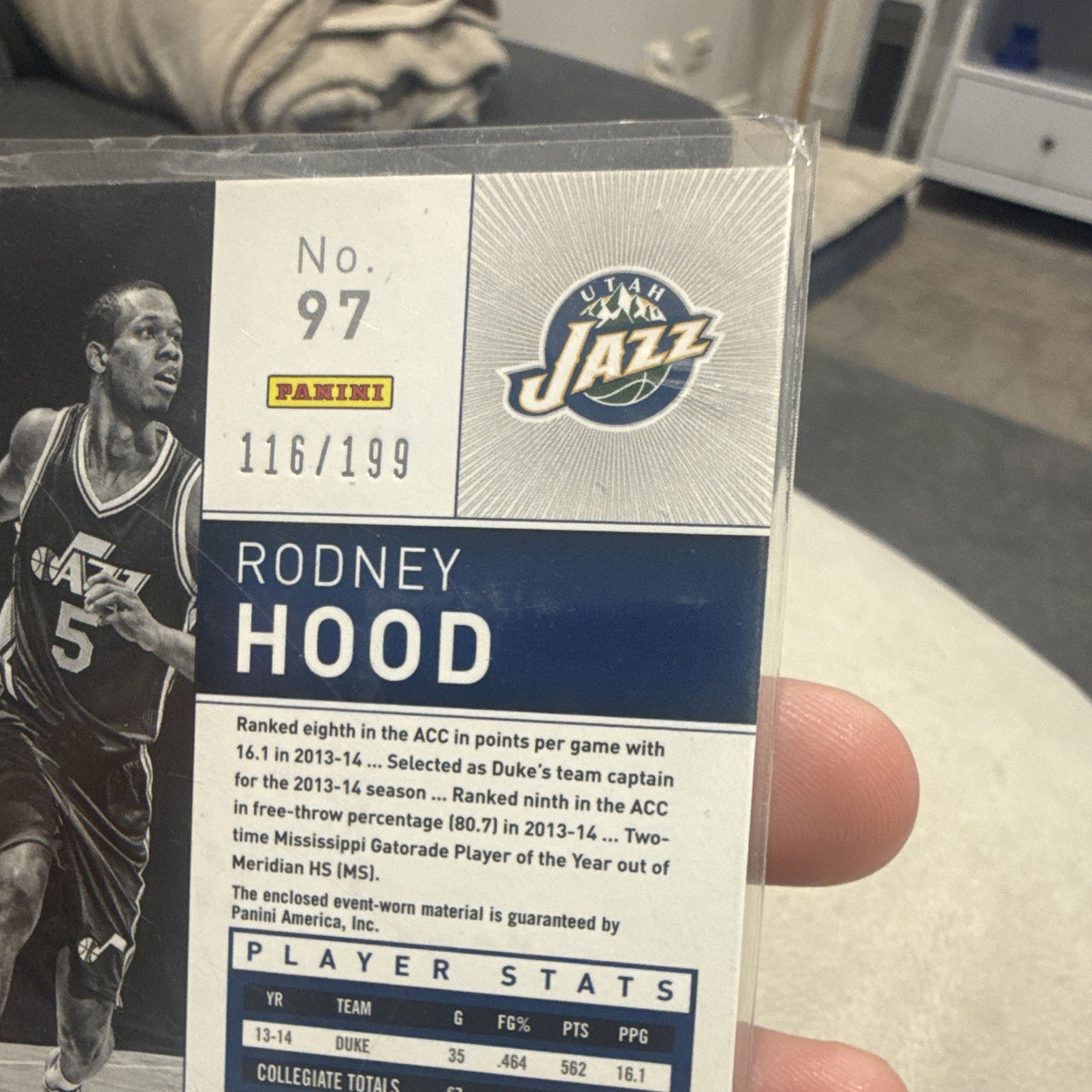 Panini Totally Certified 2014 15 Rodney Hood Utah Jazz RC Jersey #97 116/1993