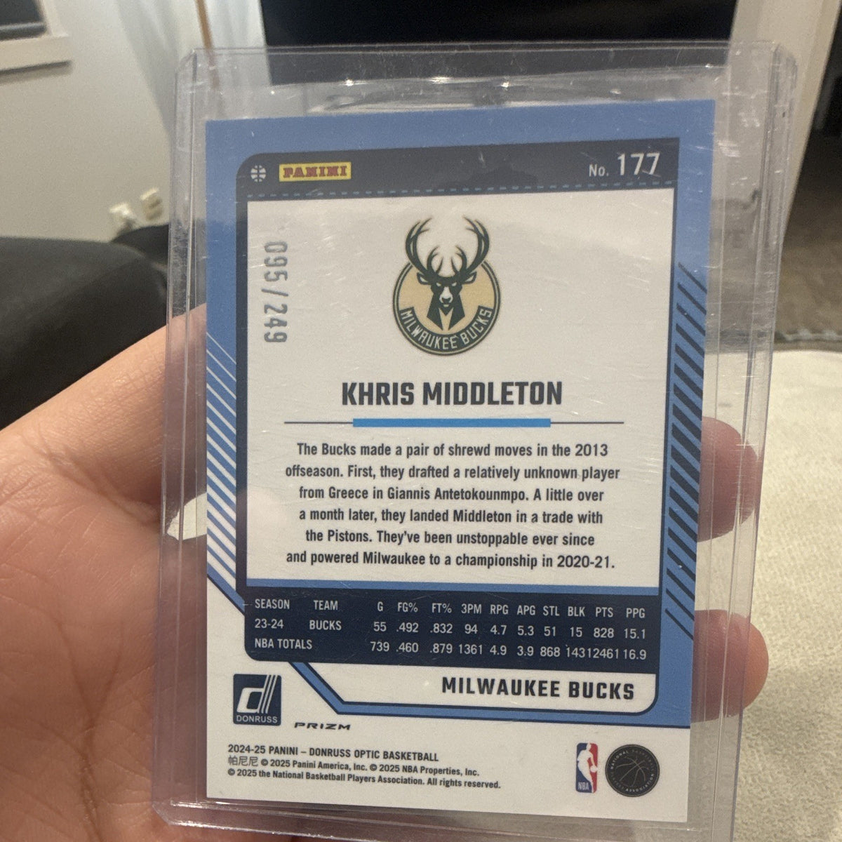 Panini Donruss Optic 2024 25 Khris Middleton Green Prizm #177 095/2491