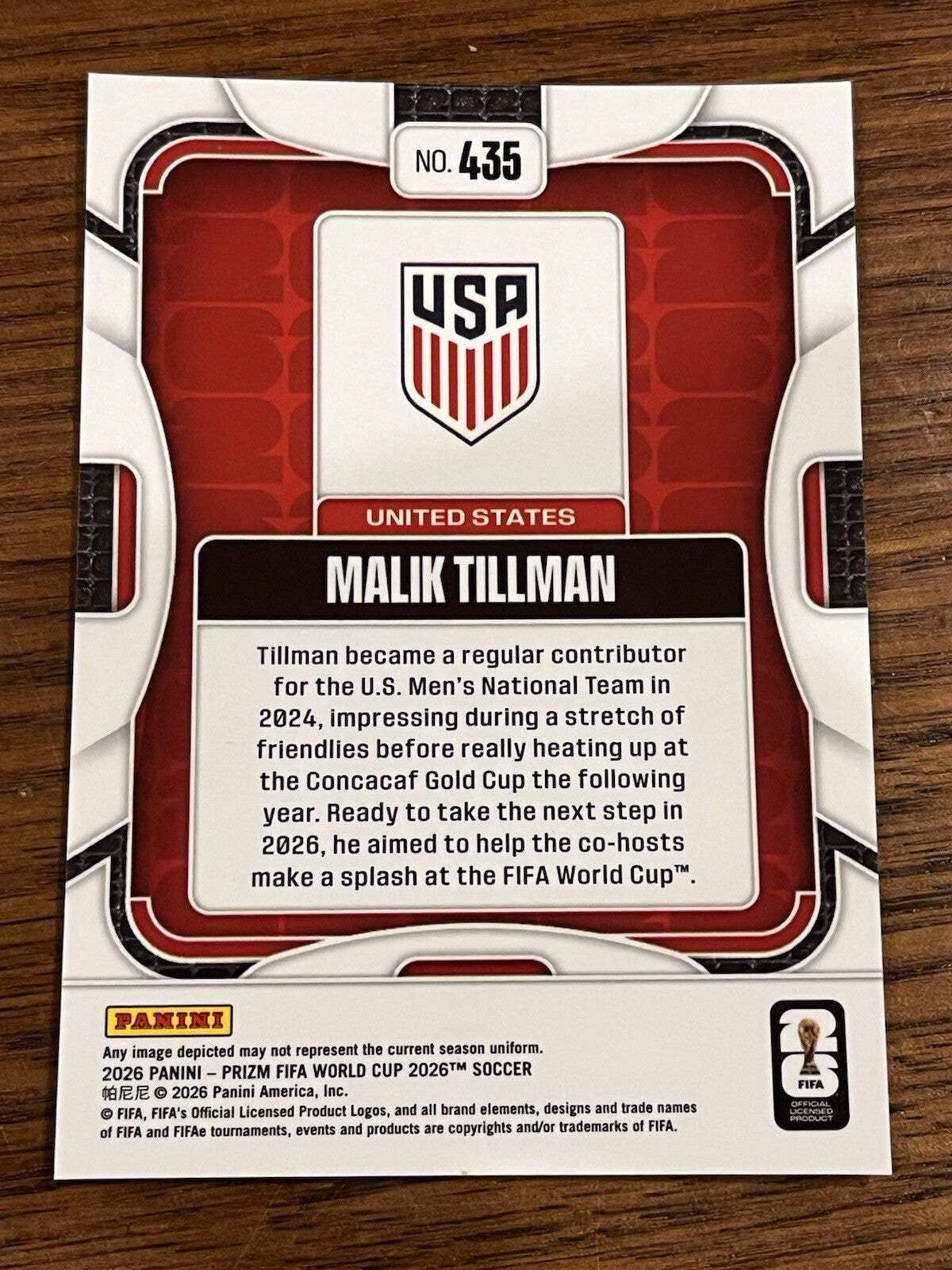 Panini Prizm 2026 FIFA World Cup Base Set Malik Tillman #435 United States2