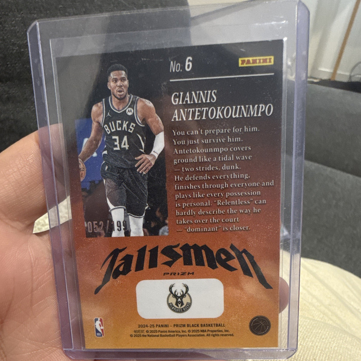 Panini 2024 25 Prizm Black Giannis Antetokounmpo Tallismen #6 52/1991