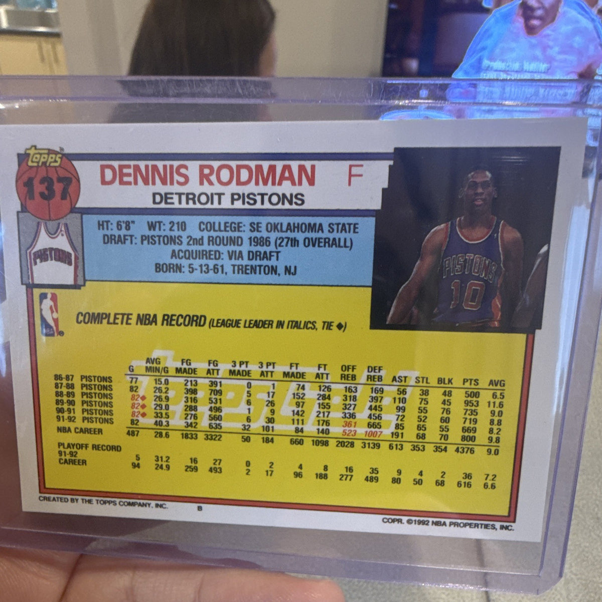 Topps Dennis Rodman Base Set 1992 Detroit Pistons NBA Card #1371