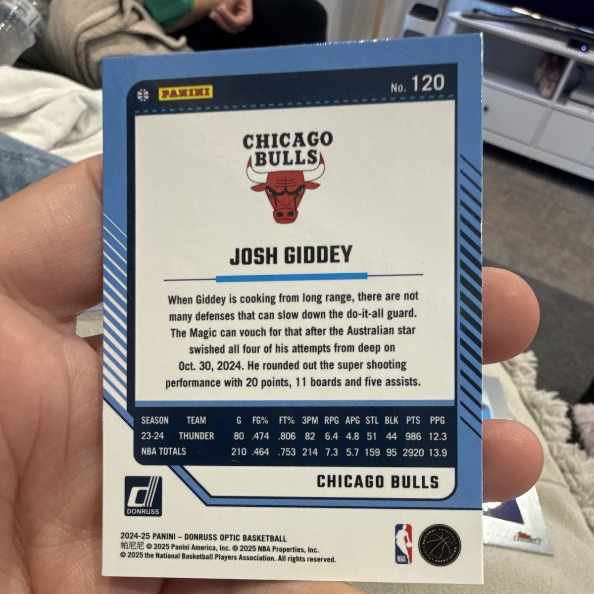 Josh Giddey Base Set 2024 25 Panini Donruss Optic Basketball 120 Bulls1
