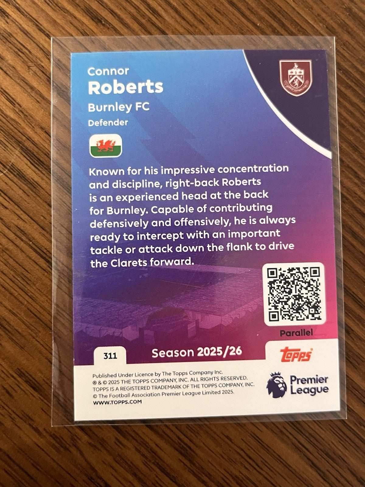 Connor Roberts Parallel Topps Premier League Burnley FC 311 2025/262