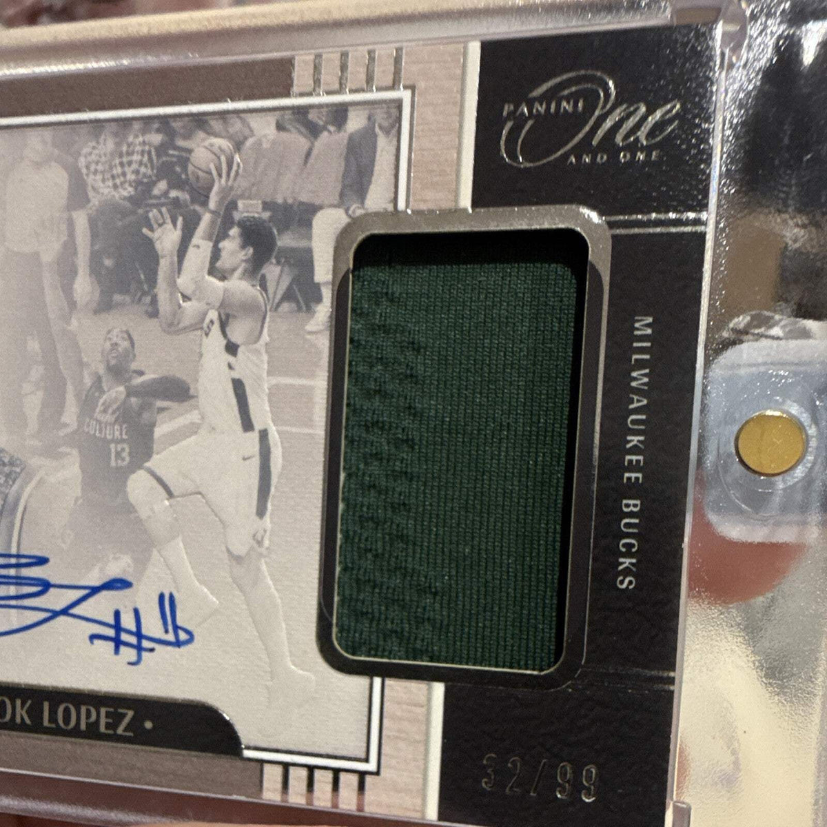 Panini One and One Brook Lopez Auto Patch JA BLZ 32/99 Milwaukee Bucks1