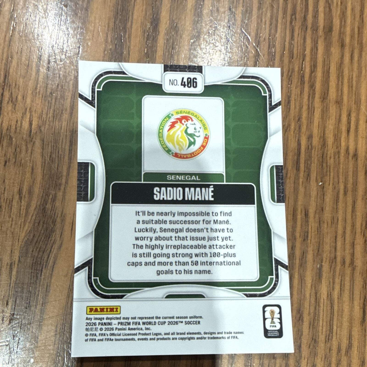 Panini Prizm FIFA World Cup 2026 Prizm #406 Sadio Mané Senegal3