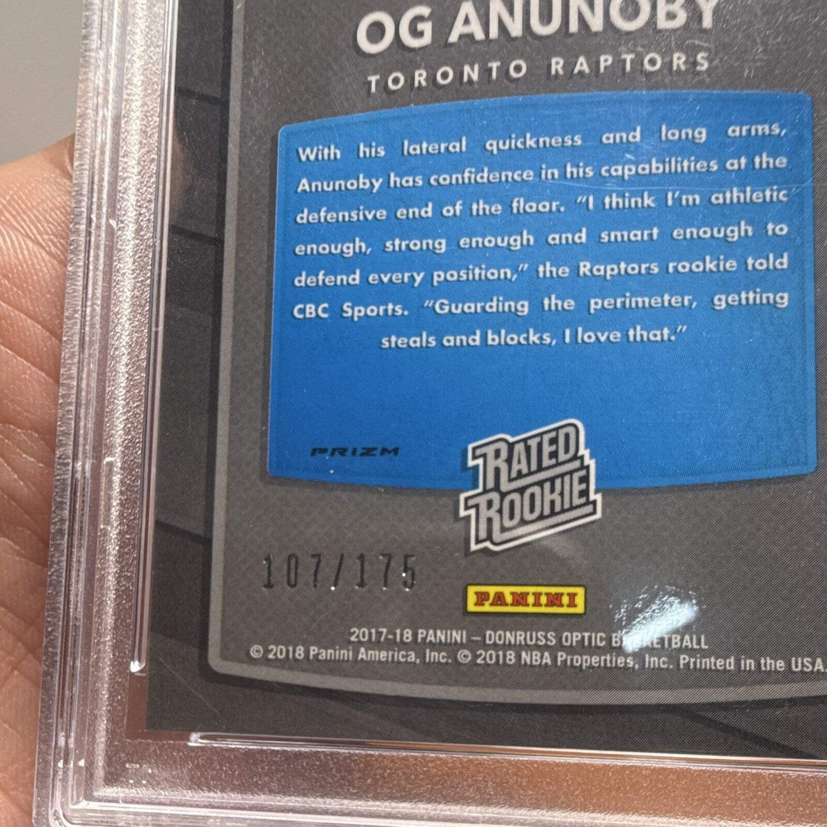 Panini Donruss Optic 2017 18 OG Anunoby Lime Green Rated Rookie 178 PSA 9 /1754