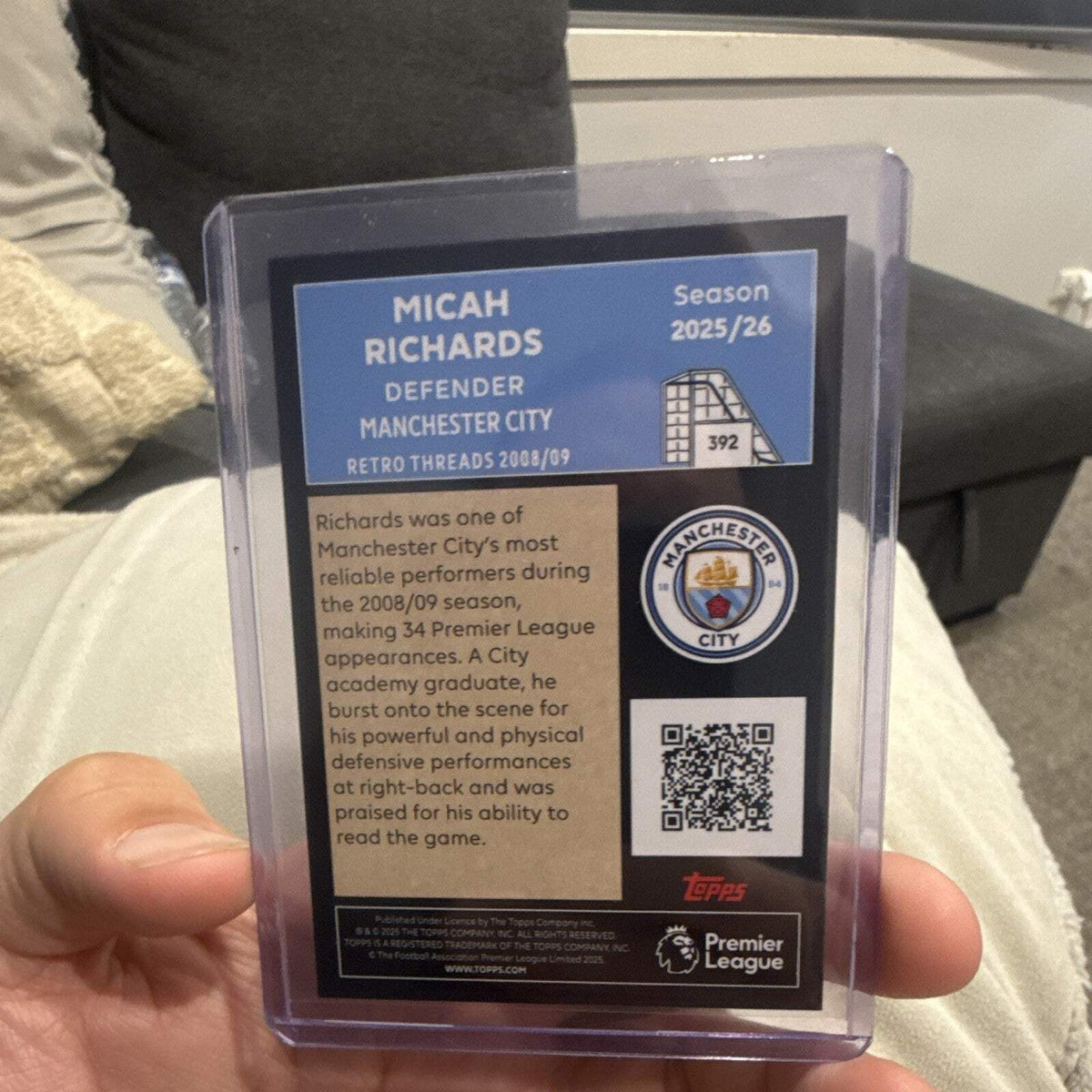Micah Richards Retro Threads Topps Premier League Manchester City 392 2025/261