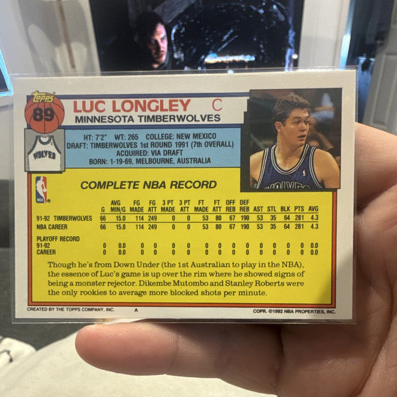 Topps Luc Longley Base Set Minnesota Timberwolves 1991 92 NBA Card #893