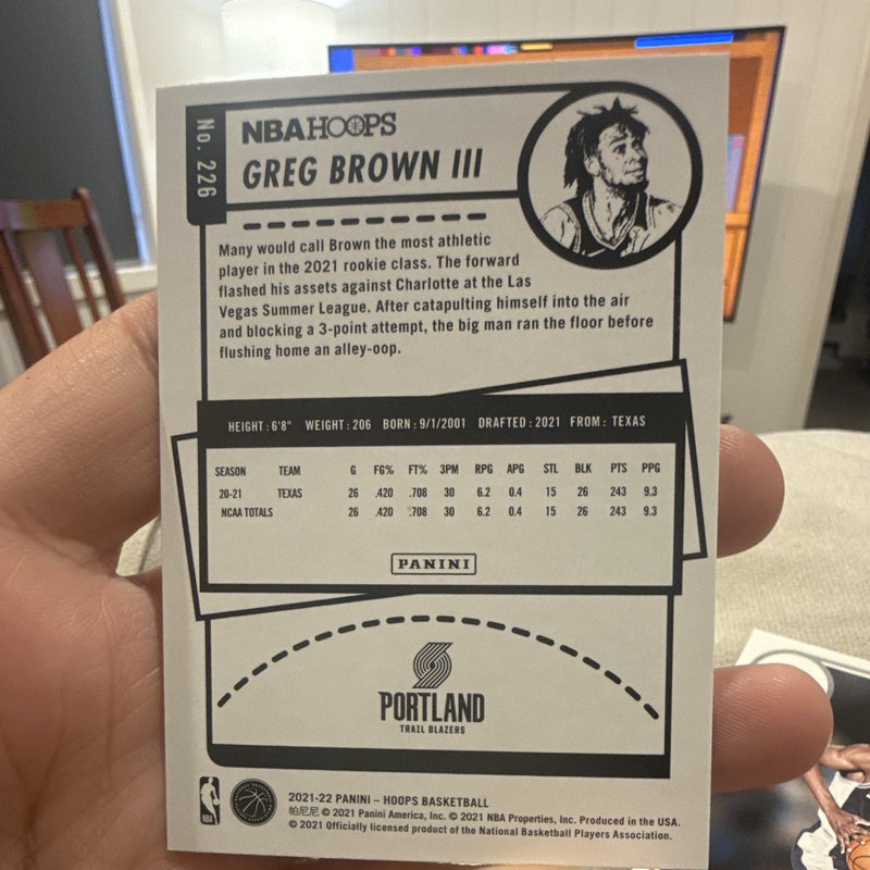 Panini 2021 22 NBA Hoops Greg Brown III Rookie 226 Portland Trail Blazers1