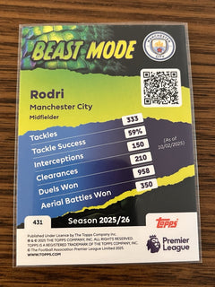 Topps Premier League Rodri Beast Mode Insert Manchester City 2025/26 #4312