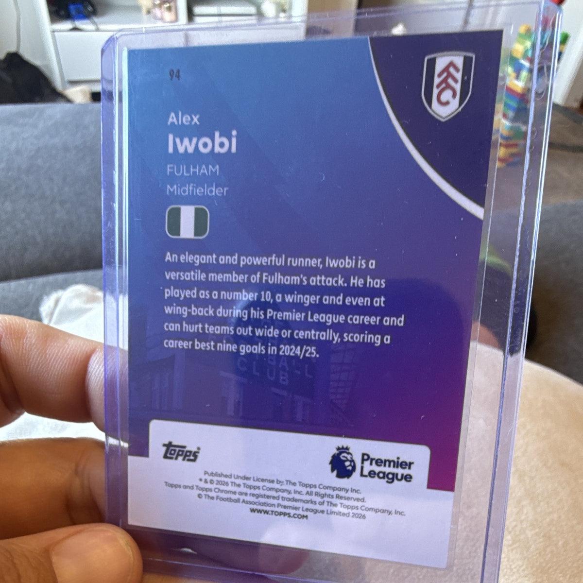 Topps Chrome Premier League Alex Iwobi Fulham 94 Parallel/Variety Trading Card2