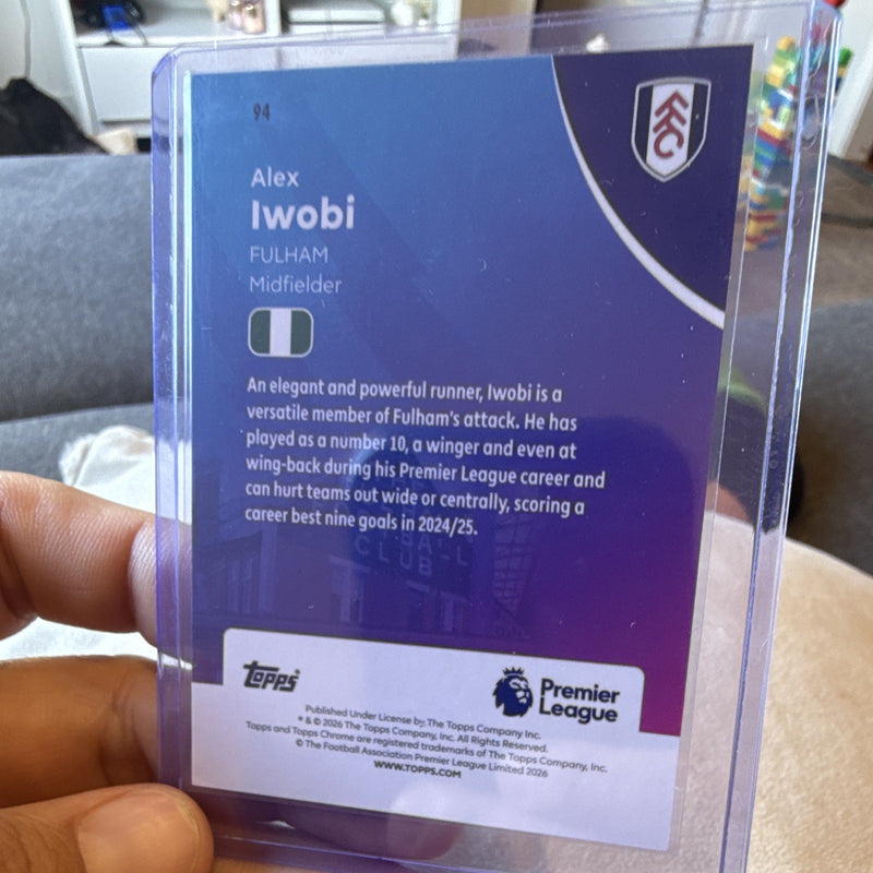 Topps Chrome Premier League Alex Iwobi Fulham 94 Parallel/Variety Trading Card2