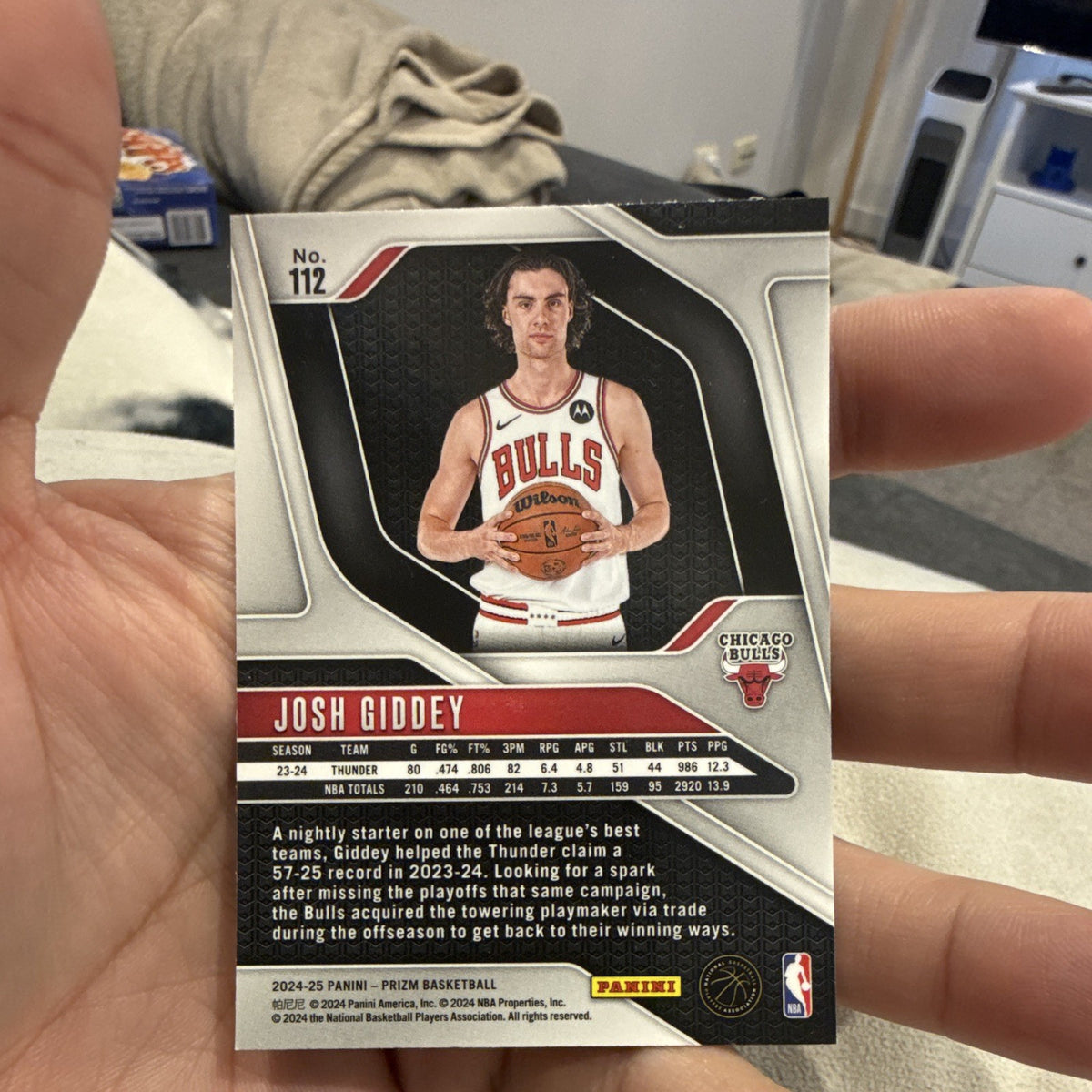 Josh Giddey Base Set Panini Prizm Basketball 2024 25 Chicago Bulls 1121