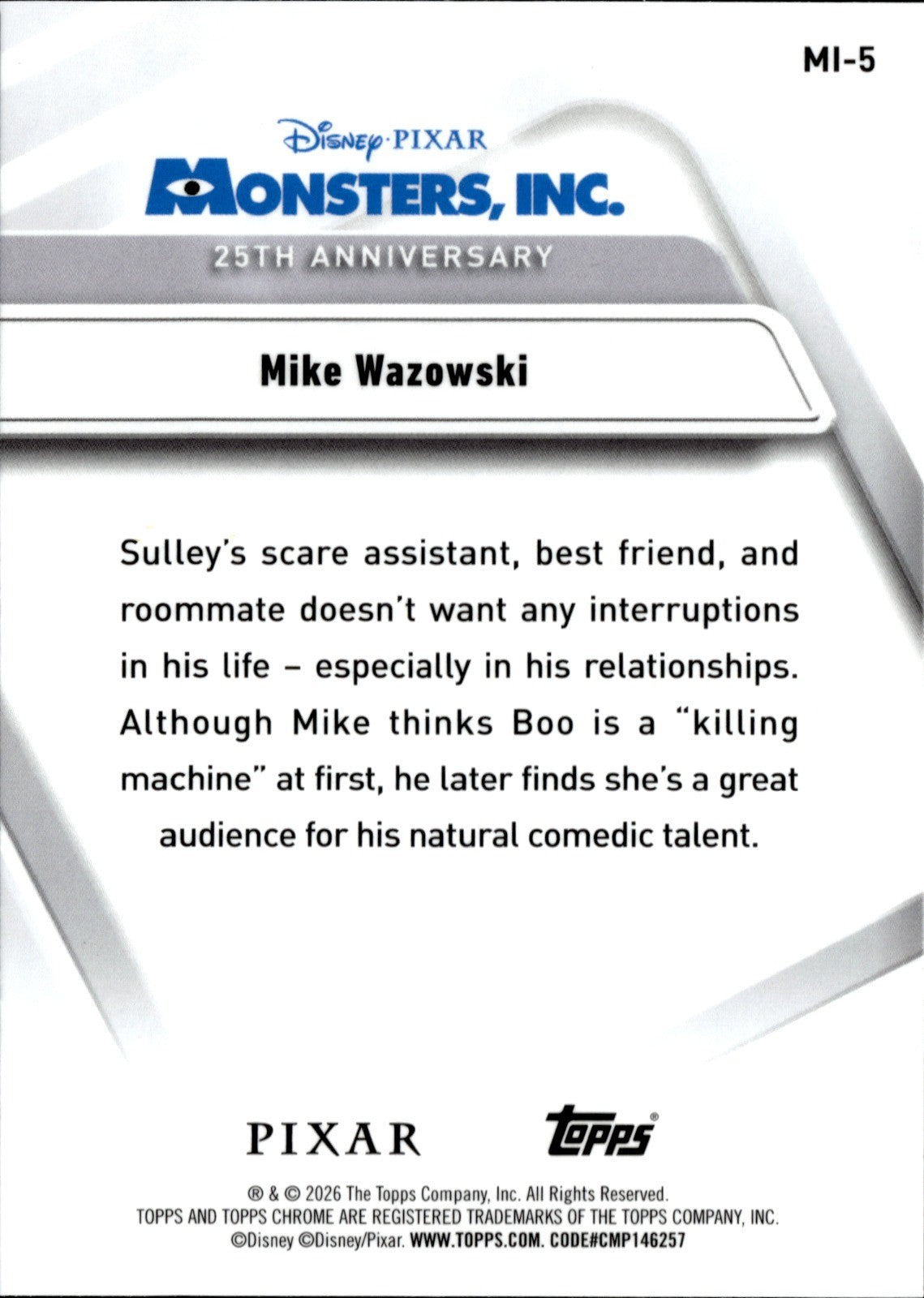 Mike Wazowski Base Topps Chrome Disney   Monsters, Inc. 25th Anniversary MI 5 NM1