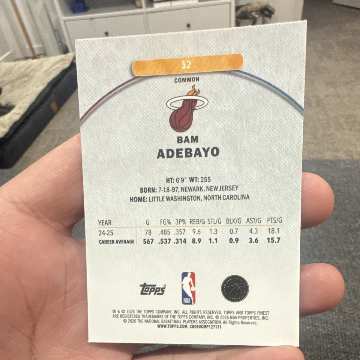 Topps Finest Base Set Bam Adebayo Miami Heat 52 NBA 24-25 Basketball1