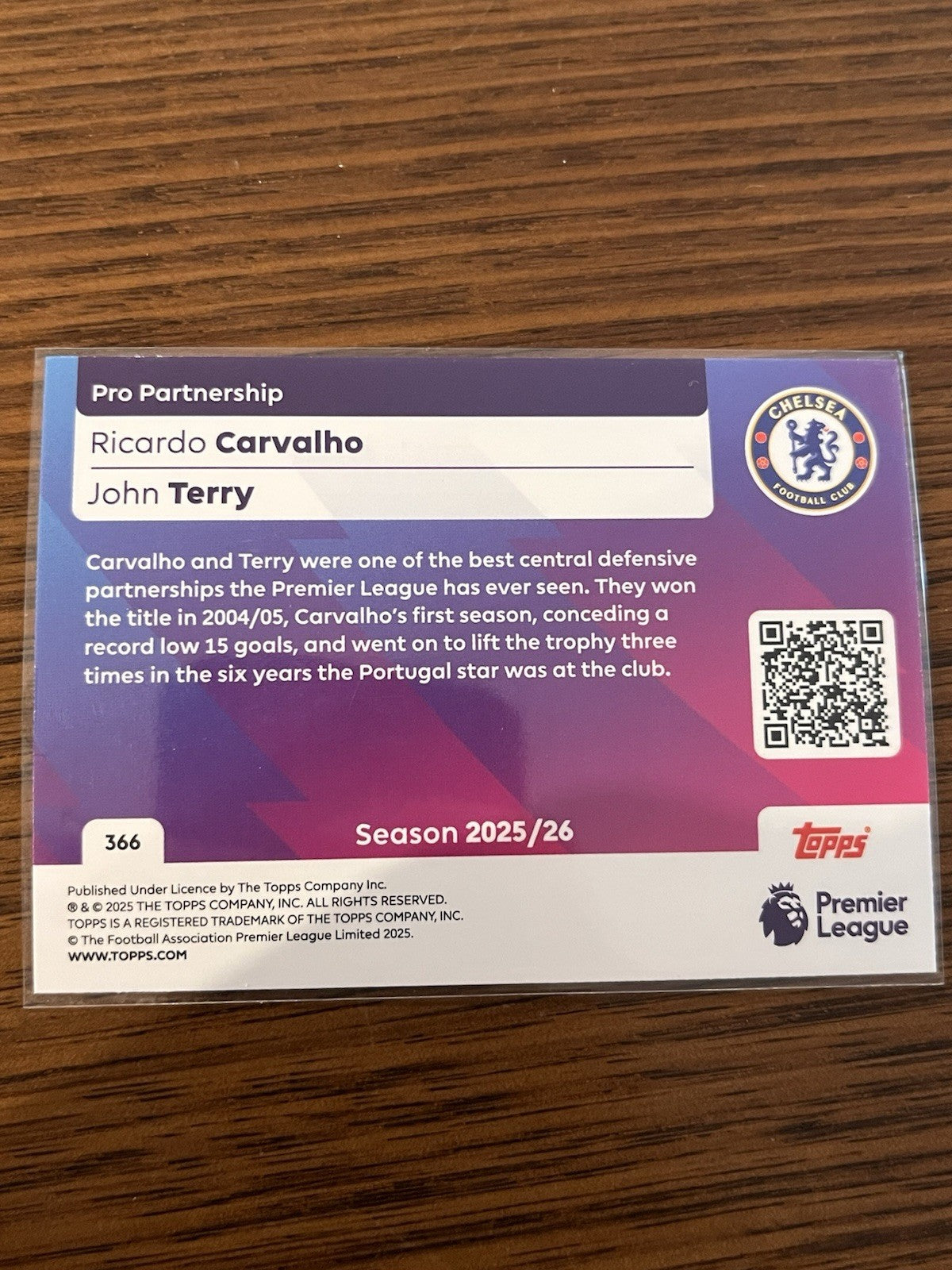 Topps Pro Partnership Insert Premier League Chelsea Carvalho & Terry 366 2025/262