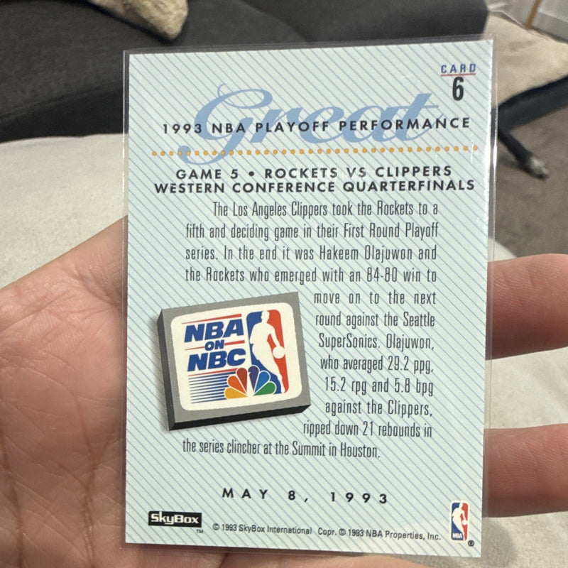 SkyBox 1993 NBA on NBC Playoff Performance #6 Hakeem Olajuwon Insert1
