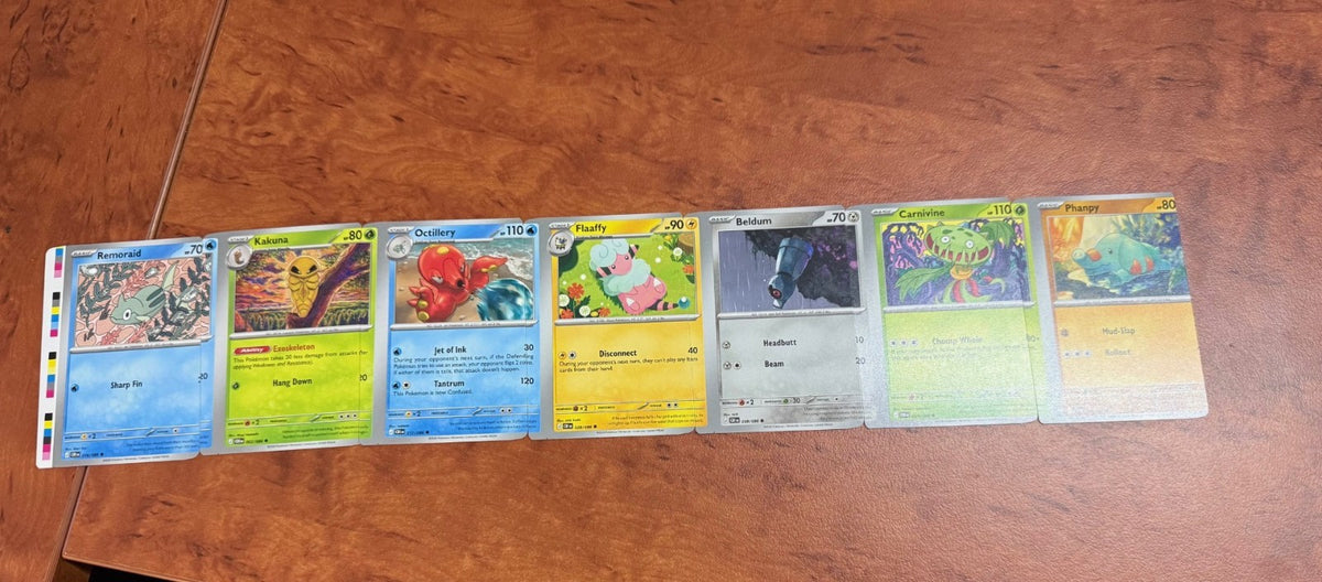 7x Sequential Pokémon Miscut Error Cards In A Row W/ Visible Alignment Dots0