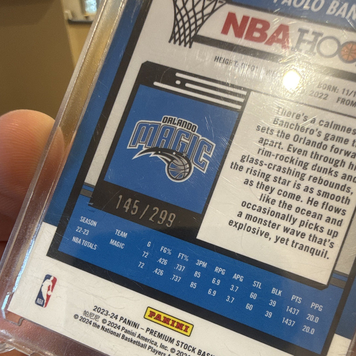 Panini 2023 24 Prizm Premium Stock Paolo Banchero Orange Parallel 145/299 #1824