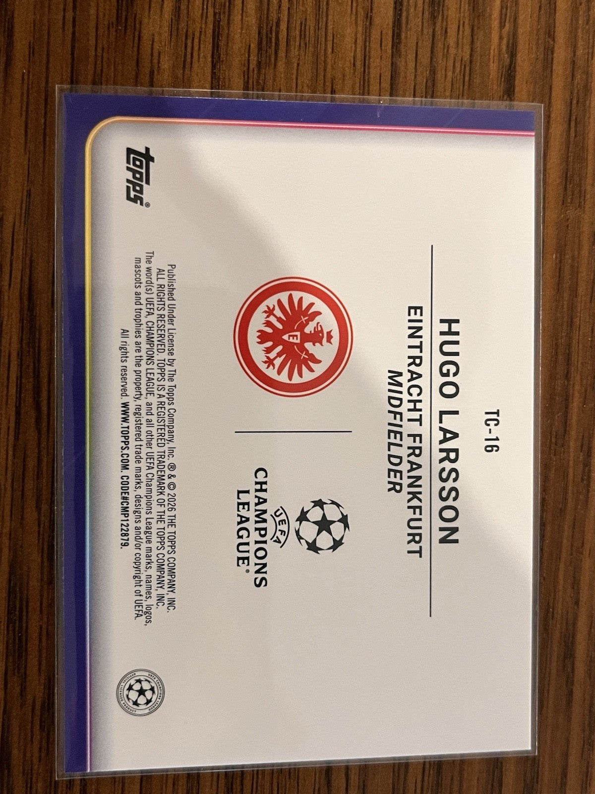 Topps UEFA Champions League Trophy Chasers Insert TC 16 Hugo Larsson Frankfurt2