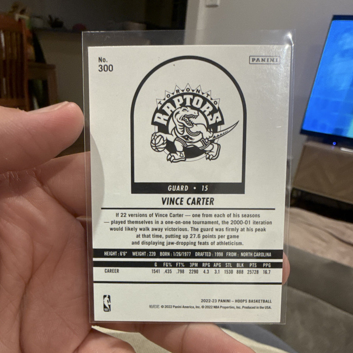 Panini 2022 23 NBA Hoops Basketball Vince Carter Base Set 300 Raptors1