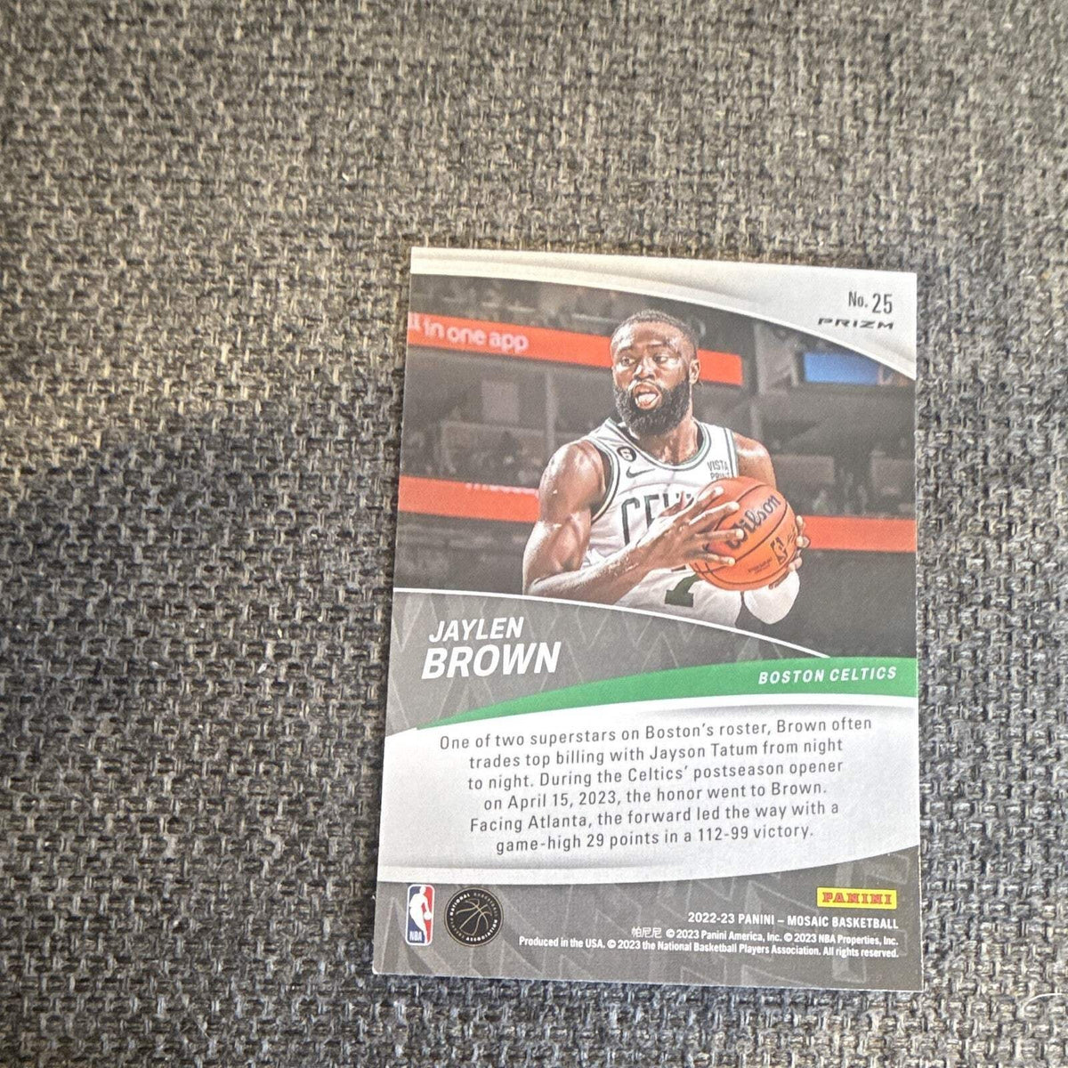 Panini 2022 23 Mosaic Basketball Jaylen Brown Boston Celtics No. 25 Prizm Mosaic1