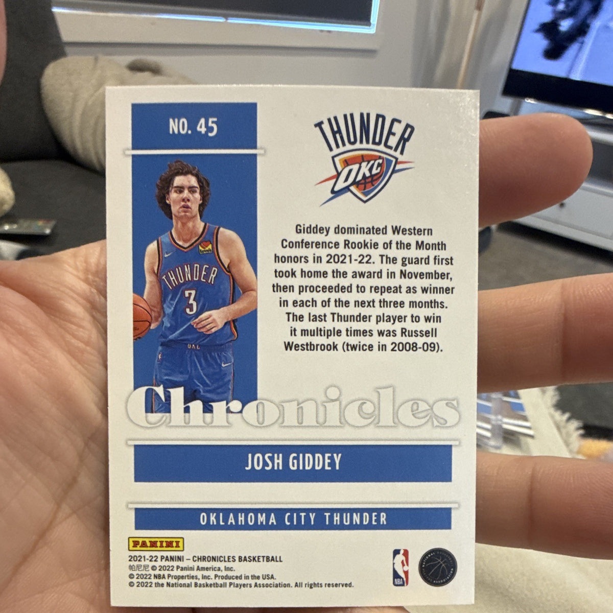 2021 22 Panini Chronicles Josh Giddey Rookie No. 45 OKC Thunder1