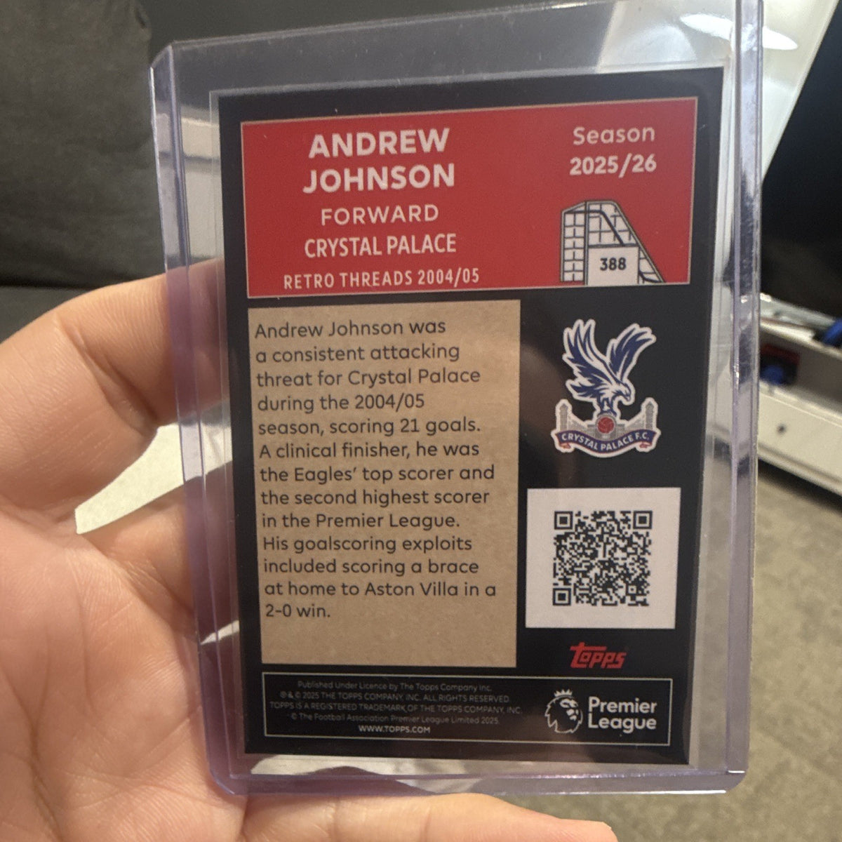 Topps Premier League Retro Threads 2004/05 Andrew Johnson Crystal Palace 3881