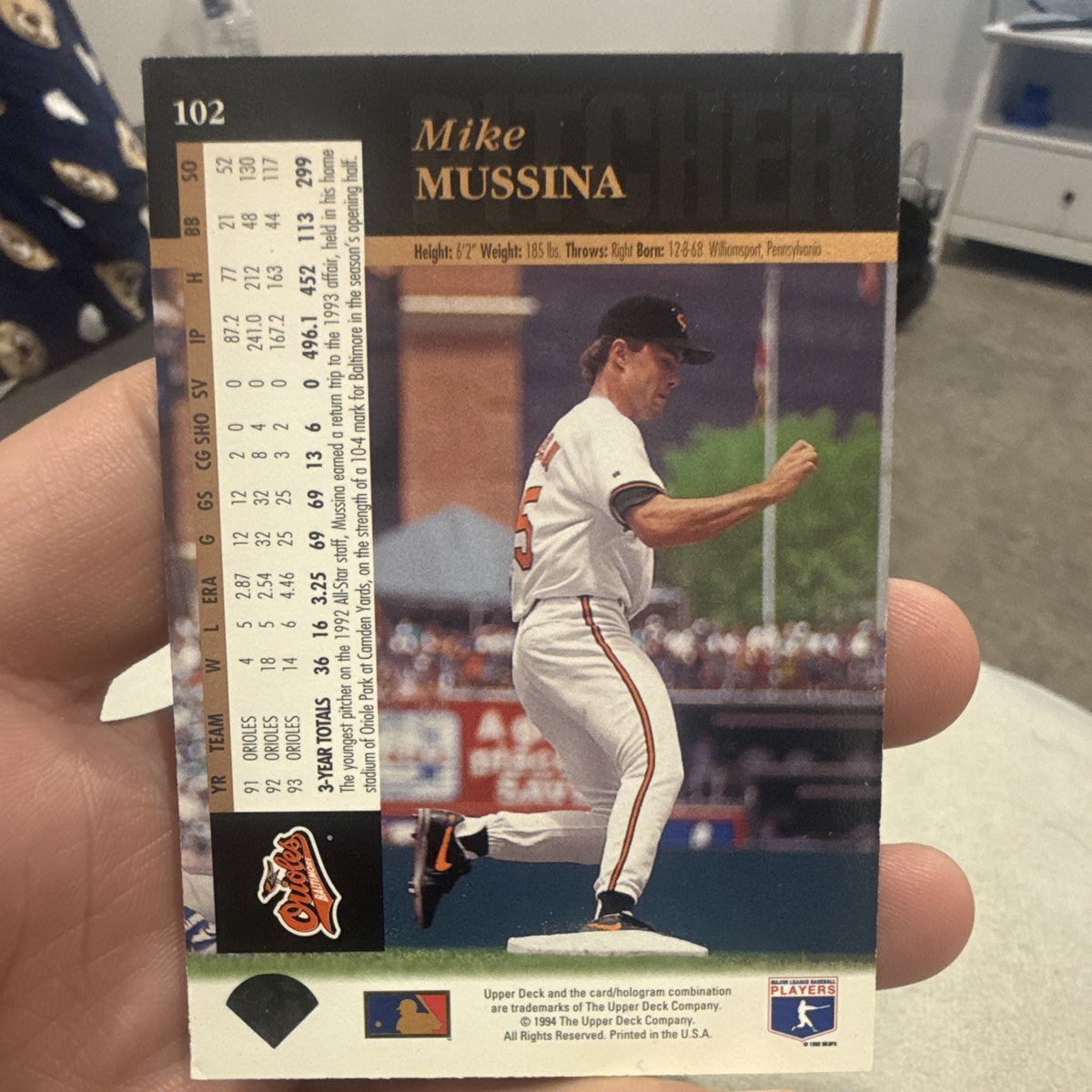 Upper Deck 1994 Mike Mussina Rookie #102 Baltimore Orioles MLB Baseball Card1