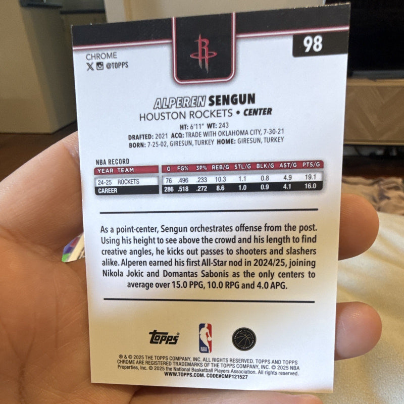 Topps Alperen Sengun Topps Chrome Houston Rockets 2024 25 #981